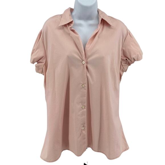 Old Navy Dress Top WMNS XL Light Pink Button Up Collared Balloon Sleeve Blouse - Picture 1 of 7